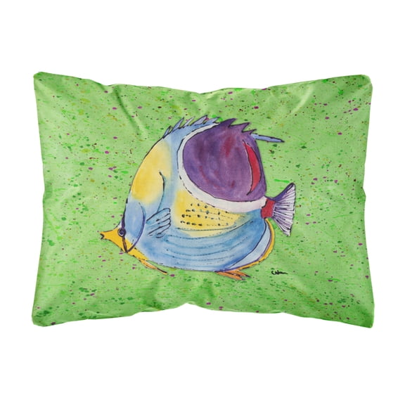 Carolines Treasures 8574PW1216 Tropical Fish on Green Canvas Fabric Decorative Pillow, 12H x16W, multicolor