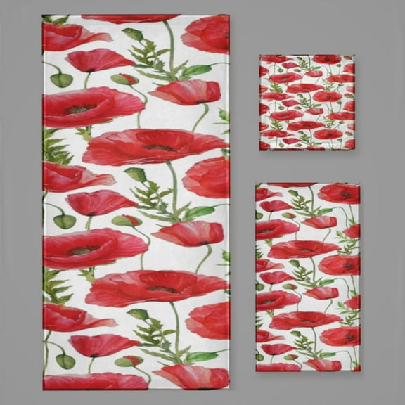 Poppy Flower Draw Bath Towel Sets For Bathroom Hand Towels Fingertip Towels 3 Piece Soft Absorbent For Bathroom Kitchen Hotel Beach