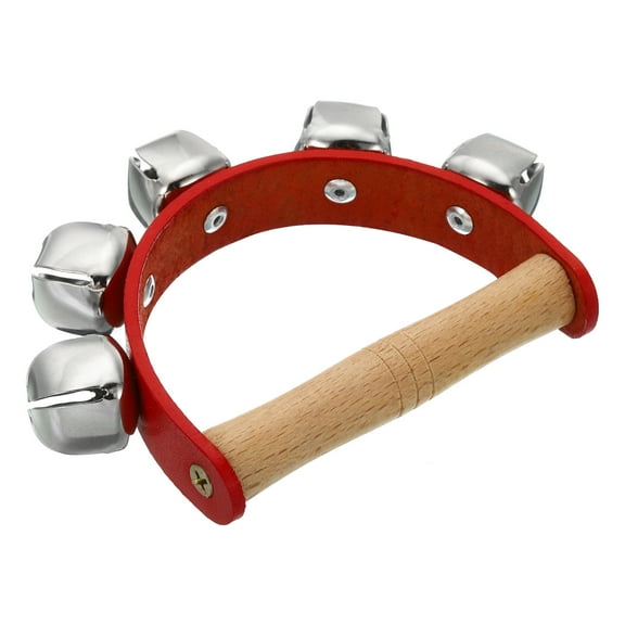 1pcs Hand Jingle Bells, Hand Bell Handheld Wrist Bells Sleigh Bells Wooden Hand Instruments with 5 Bells Christmas, Red