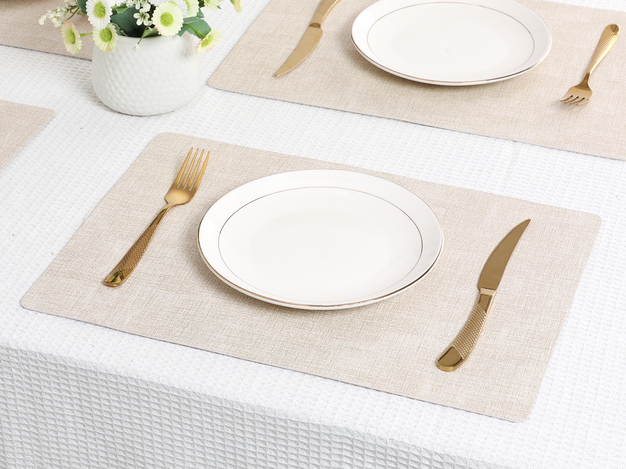 Unique Bargains Faux Leather Table Placemats for Kitchen Dining Table Light Beige 17x12in