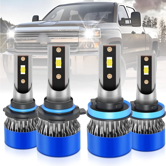 For Chevrolet Silverado 3500 2015-2019 LED Headlight Bulbs, High Beam 9005/HB3, Low Beam H11/H9/H8, White 6000K 4Pcs
