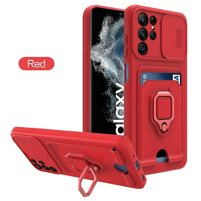 Slide Camera Lens Protector Silicone Case Compatible Samsung Galaxy S23 Ultra/s23 Plus/s23 With Magnetic Ring Stand