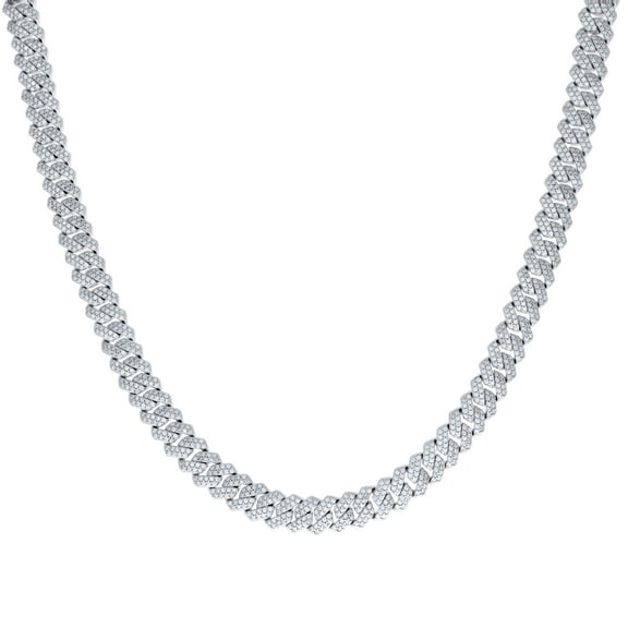 925 Sterling Silver Round Cut Moissanite Unisex 8mm Square Cuban Link Necklace 20 in Chain | 9.68 Ct.