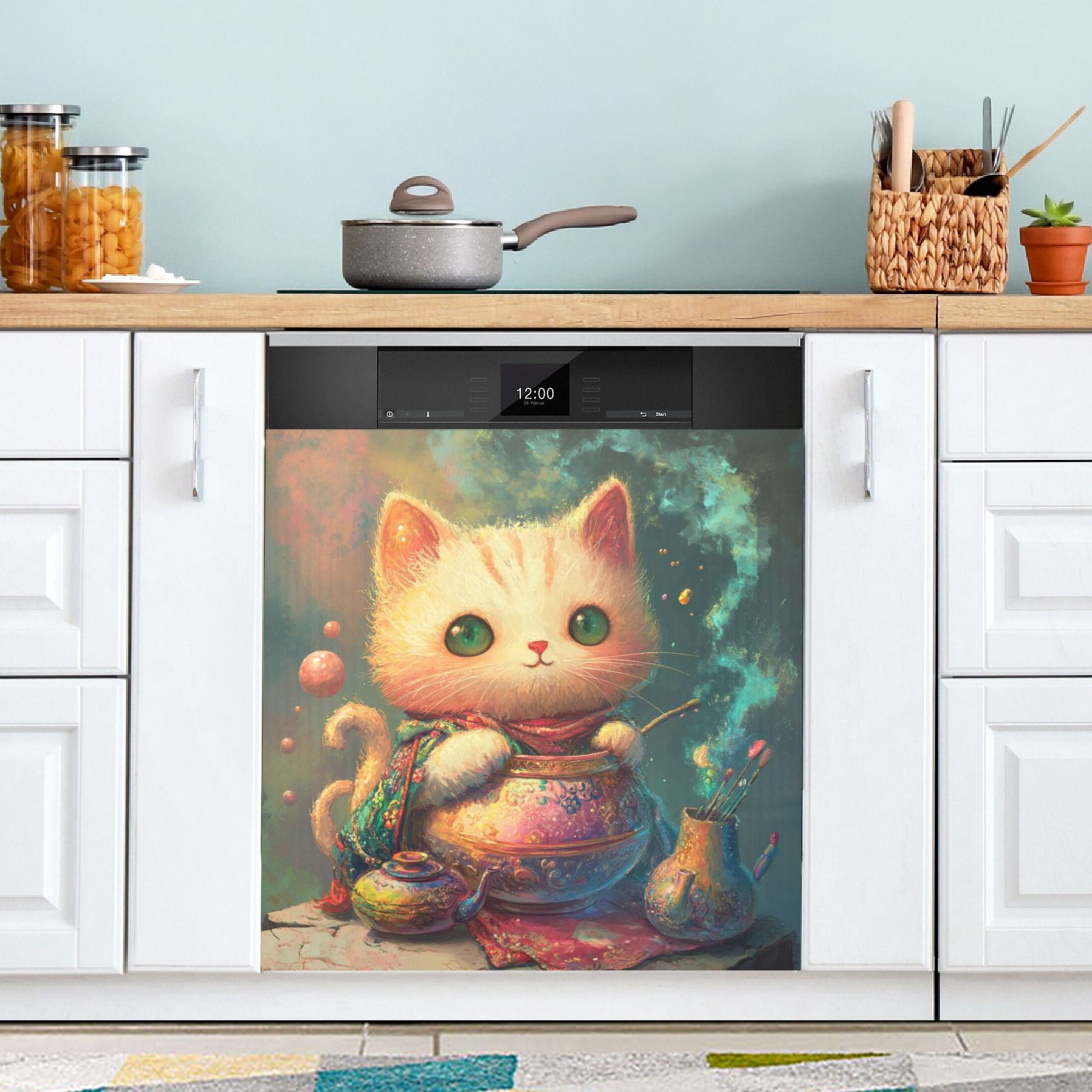 Dishwasher Magnetic Sticker 23x26 Inch Refrigerator Magnetic Sticker Washing Machine Magnetic Sticker Kitchen Panel Magnetic Sticker Home Decor Super Lovely Kitten