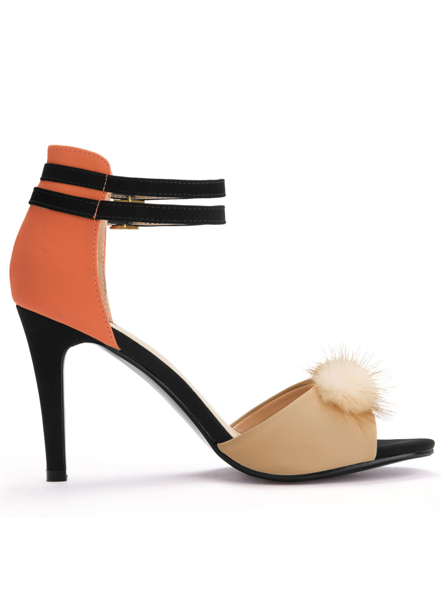Women Color Block Pom Pom Decor Ankle 