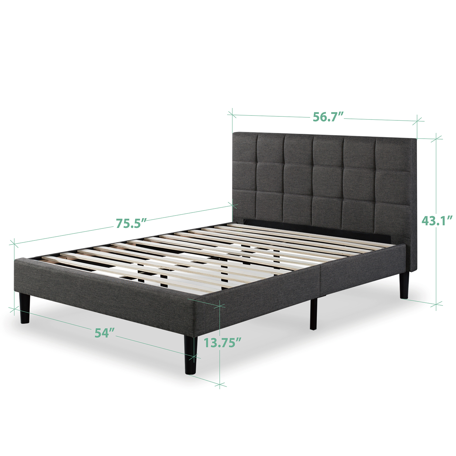 Zinus Lottie 43" Upholstered Full Platform Bed, Grey photo 6