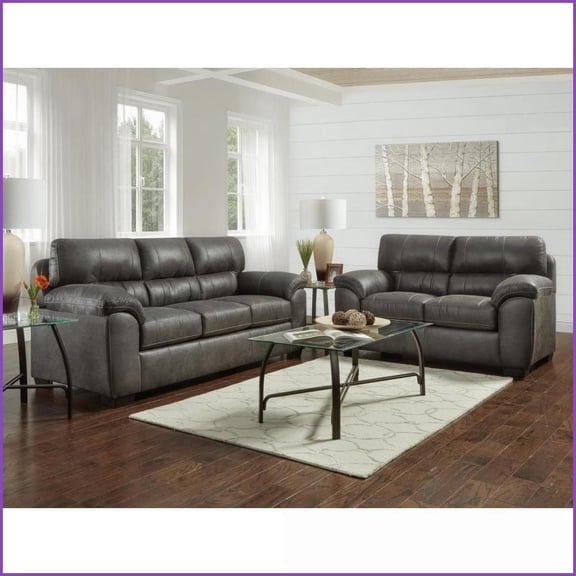 Tirana Contemporary 2-Piece Sofa & Loveseat Set – Sequoia Ash Pillow-Top Fabric Living Room Furniture | Ash Brown | Polyester | Cushion Back