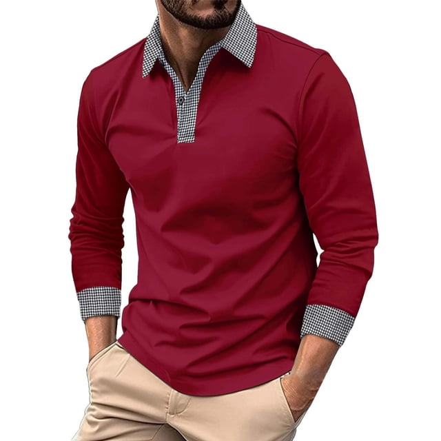 YDLCAFD Mens Long Sleeved Shirt Button Color Matching Sports Shirt Tops