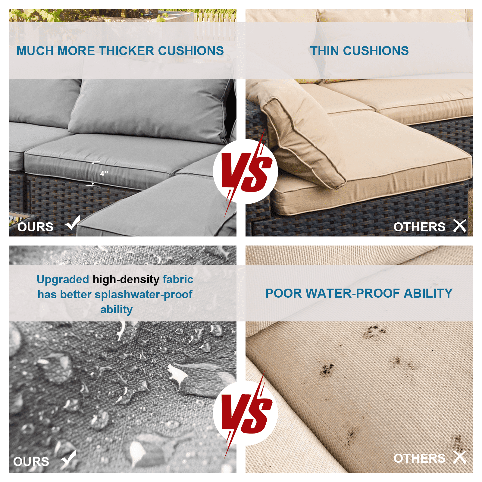 Grezone 13 Piece Patio Furniture Set with Fire Pit Table, All Weather Outdoor Sectional PE Rattan, Patio Conversation Sets with Cushions and Glass Coffee Table for Garden Lawn Balcony