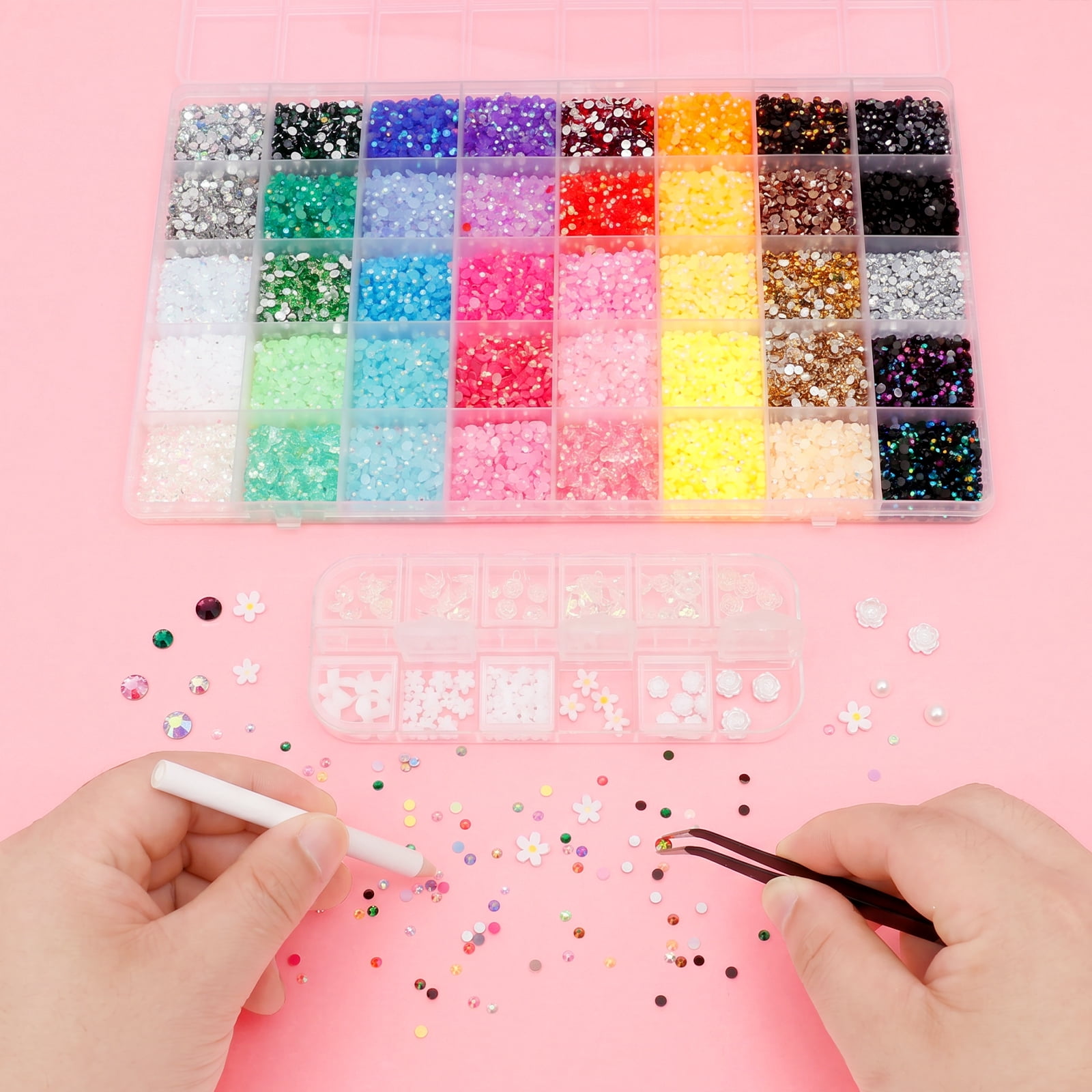 Threns 40 Colors Resin Rhinestone for Bedazzling 0.12in 32000 Pcs Flatback Rhinestone for Crafting Bedazzling Kit with 3Pcs B7000 Glue for Clothing Shoes Nail Book Diamond Art