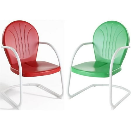 Home Square Griffith 2 Piece Metal Patio Chair Set in Red and Grasshopper Green