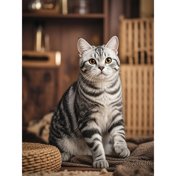 American Shorthair Cat Kitten Diamond Painting DIY Kits 5D Diamond Art Full Round Drill Rhinestones by Number Embroidery Arts and Crafts for Living Room Home Wall Decor 12x16 inch / 30x40cm