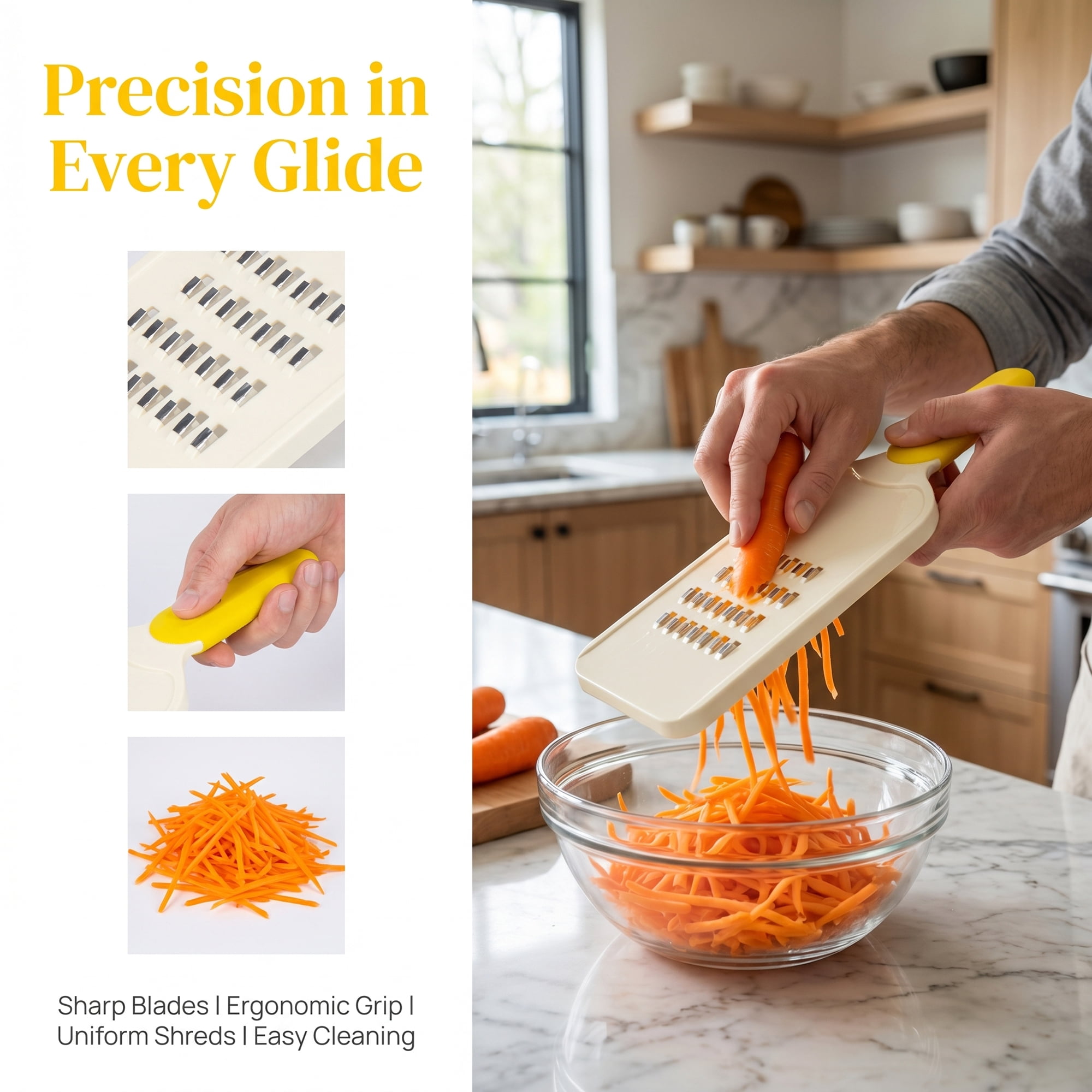 Unique Bargains Plastic Mandoline Slicer with Non-Slip Base for Safety Yellow C 11.2"x3.9"