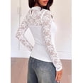 thumbnail image 6 of PRETTYGARDEN Womens Mesh Sheer Shirts Lace Long Sleeve Tops Soft Stretchy Knit, Crewneck See Through Floral Going Out Top, Work, Party Date Night Outfits, Fall Clothes, 6 of 7