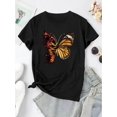 thumbnail image 2 of Women's Casual Crew Neck T-Shirt with Creative Flame Butterfly Print, Fashionable Short Sleeve Top, Polyester 95% Spandex 5%, Medium Stretch Knit Fabric, All-Season Comfort Fit, 2 of 6