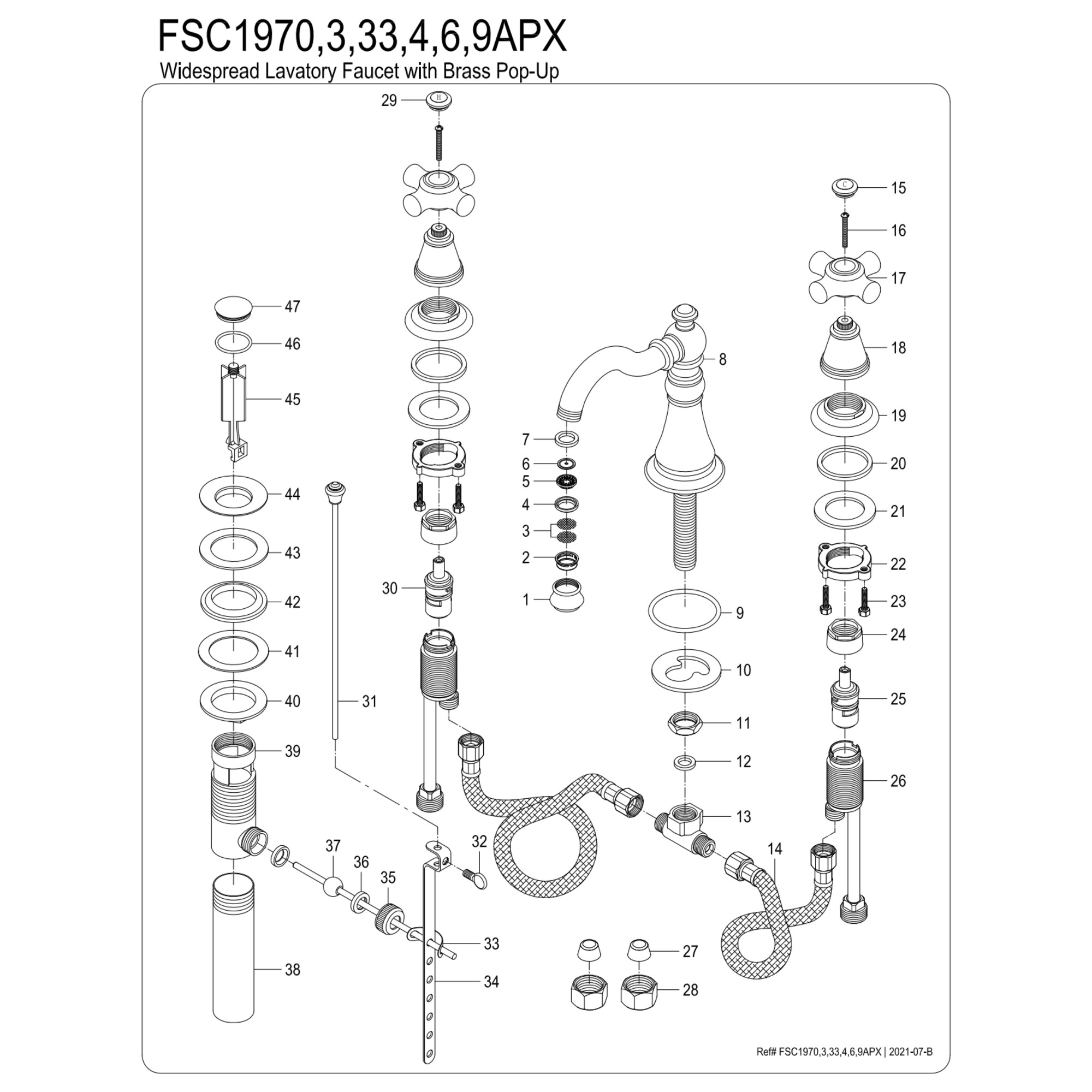 Kingston Brass FSC19733APX American Classic Widespread Bathroom Faucet with Brass Pop-Up, Antique Brass