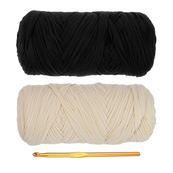 Uxcell T-Shirt Yarn for Crocheting with Hook, 2 Pack 400g/130 Yards Yarn(Black/Beige)