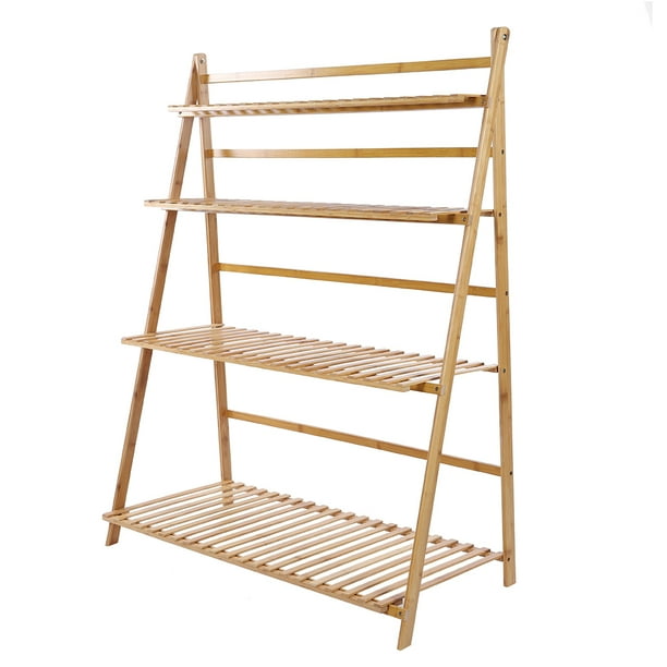 Estante Para Plantas De 4 Niveles, 3,3 Pies De Ancho, Soporte Sólido Grueso, Soporte Plegable Para Plantas De Bambú Alpino - Tronco