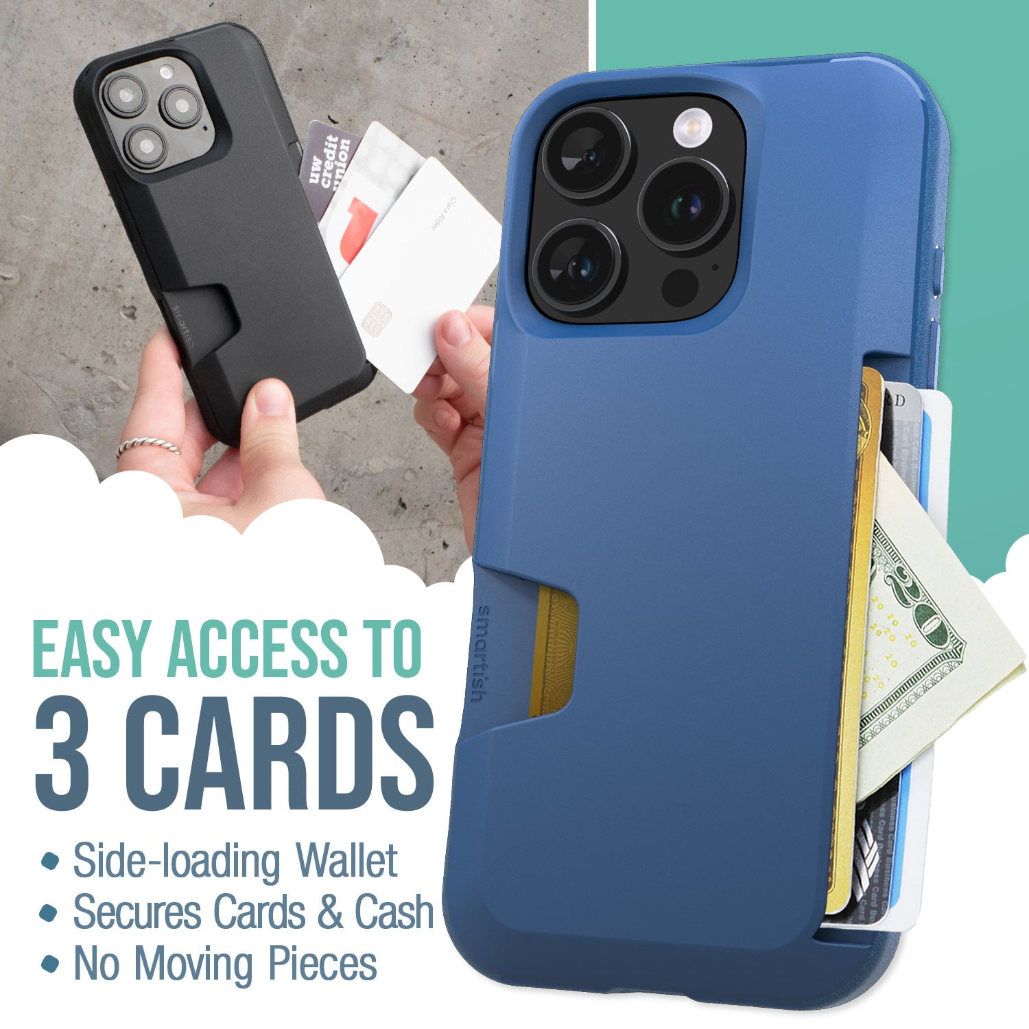 Smartish® iPhone 16 Pro Wallet Case - Wallet Slayer Vol. 1 [Slim + Protective] Credit Card Holder - Drop Tested Hidden Card Slot Cover Compatible with Apple iPhone 16 Pro - Blues on the Green