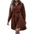 thumbnail image 2 of Qiopertar Vente de Liquidation Mode Robe à Manches Longues Col Rabattu pour Femmes Printemps/été Offres de la Semaine Moins de 5$, 2 of 7