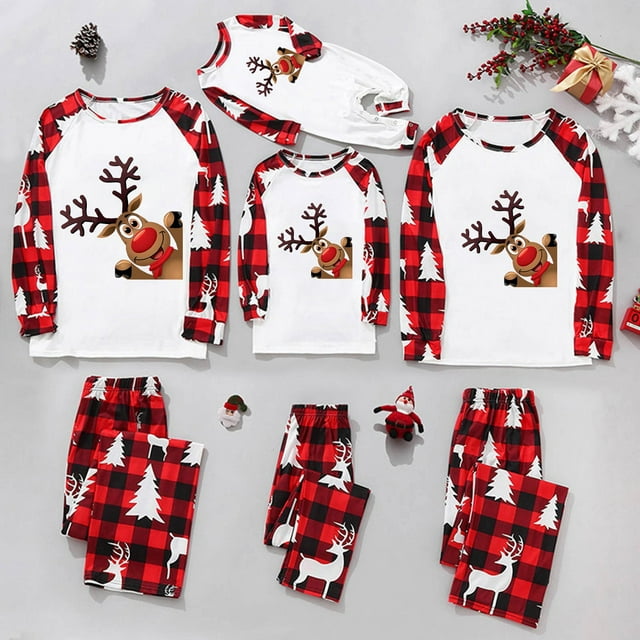 Pyjamas pour Adolescentes Parent-Enfant Ensemble de Noël Chaud Imprimé Tenue d'Intérieur Pyjamas Ensemble Deux Pièces pour Enfant Pyjamas de Noël Assortis en Liquidation