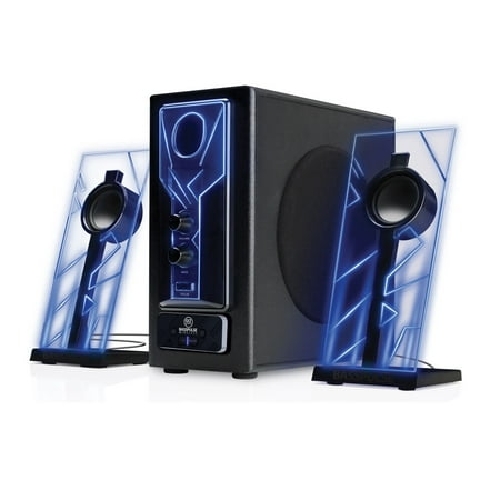 Bluetooth 2.1 Computer Speakers with Bass Subwoofer , Glowing Blue LED Lights and 33 Foot Wireless Range - GOgroove BassPULSE - Connect your Desktop PC , Laptop , Smartphone , Tablet and More