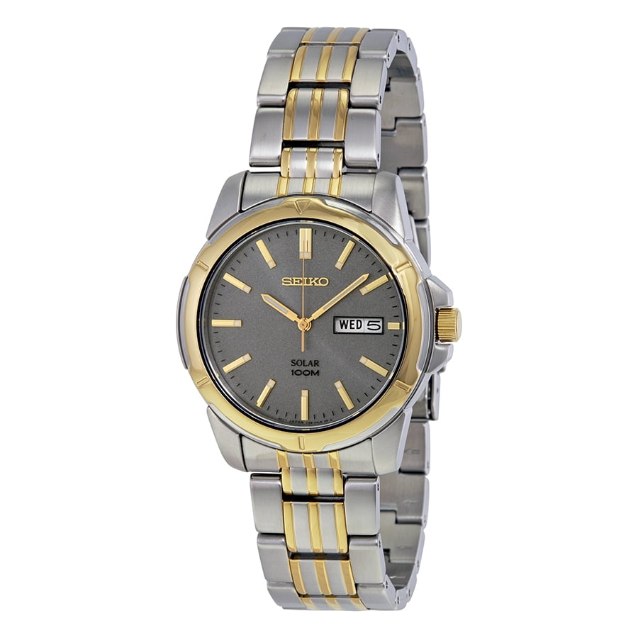 Seiko Men's Solar Two-Tone Day/Date Watch - Charcoal Dial - 100m -  