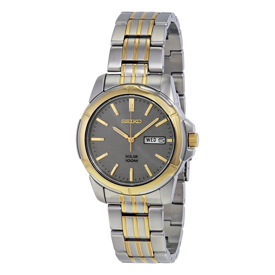 Mens Seiko Solar 100m Watch Silver and Gold w gray face. - ayanawebzine.com