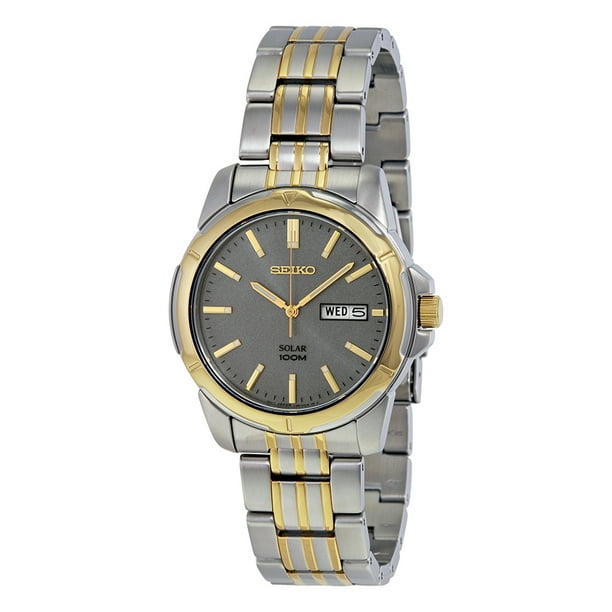 Seiko Men's Solar Two-Tone Day/Date Watch - Charcoal Dial - 100m -  