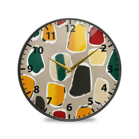 Colorful Stone Patterns Wall Clock Modern Decor Acrylic Clock Golden Hands 9.5in