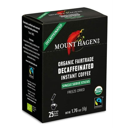 Mount Hagen Organic Instant Decaffeinated Coffee, 25-Count Single Serve Sticks, 1.76 Oz