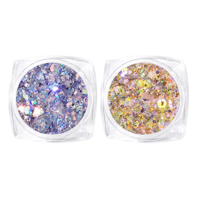 kurtrusly 2 Box/set Nail Flakes Sequins Powder Metal Magic Paillette Shinning Manicure Nail Powder Decorations