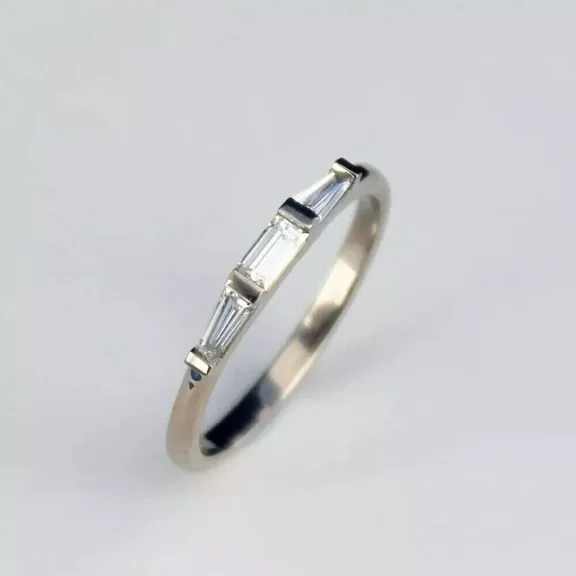 1Ct 3 Stone Baguette Cut Lab Created Diamond Wedding Band Ring 14K White Gold Plated 925 Silver