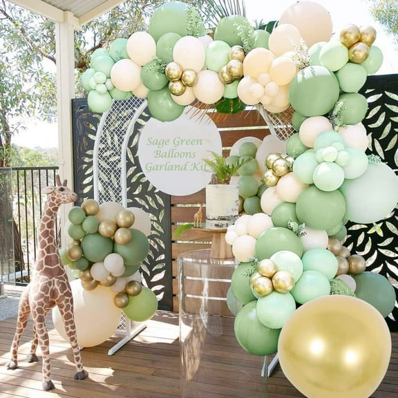 YANSION Sage Green Balloon Garland Arch Kit - 108Pcs Avocado Green Balloon with Blush Balloons Gold Balloons for Wedding Birthday Party Baby Shower Party Background Decorations