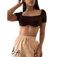 thumbnail image 4 of hirigin Women Summer Midriff-baring T-shirt Tops, Leisure Style Slim Backless Solid Color Square Collar Short Sleeve Crop Top, 4 of 6