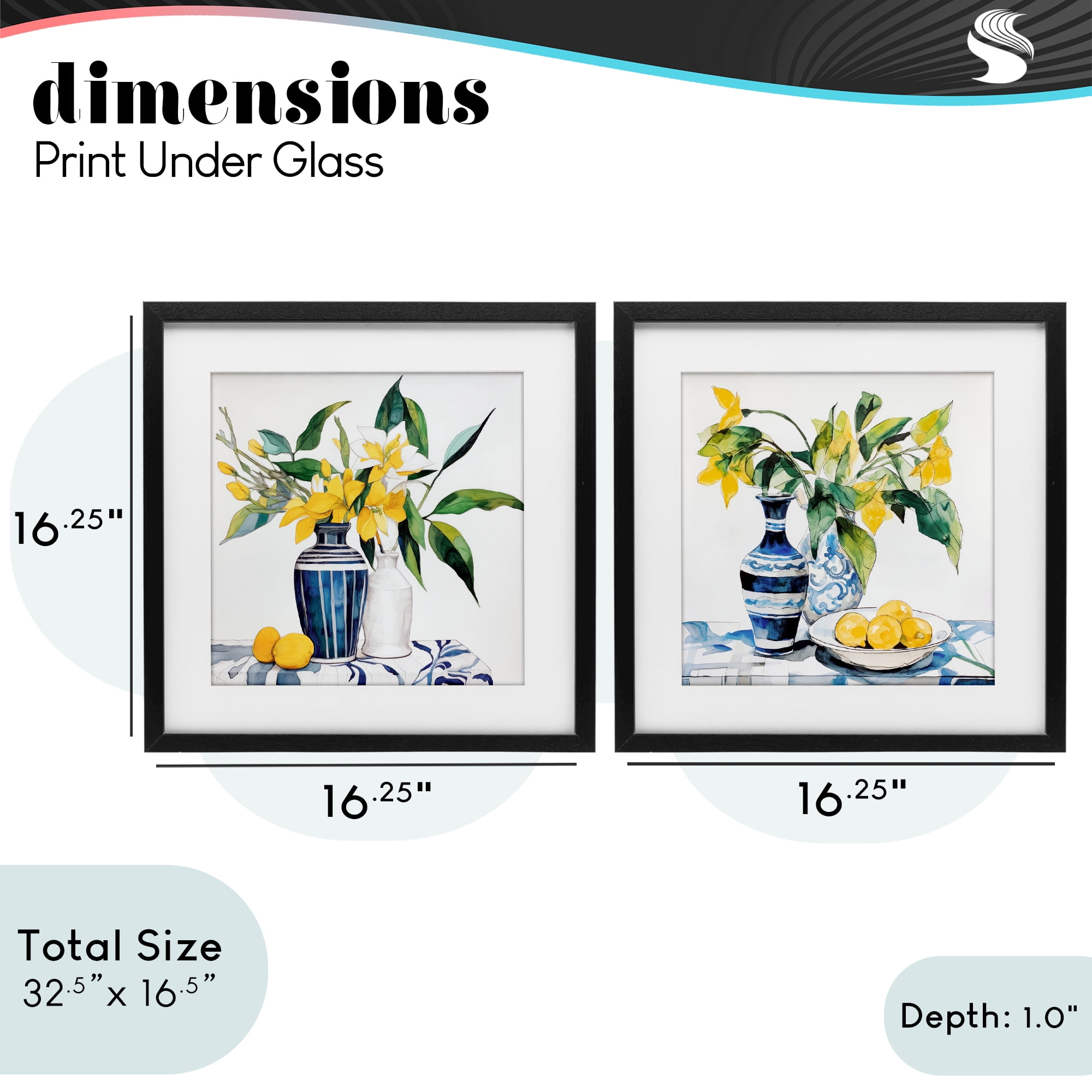 Stupell Industries Lemon Blooms Table Setting 2 Piece Black Framed Print Under Glass Set, design by Ray Powers