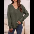 thumbnail image 4 of Camisas Tipo Túnica de Punto con Cuello en V, Larga y Botones Decorativos, Informales, Lisas, Suaves para Mujer Verde S, 4 of 9