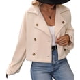 thumbnail image 2 of Cropped Trench Coat for Women Double Breasted Long Sleeve Work Office Business Casual Fall Short Jackets Color S, 2 of 9