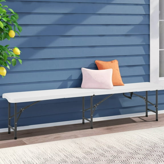 XF XINFENG 6FT Folding Bench with Carrying Handle, Portable Plastic Outdoor Garden Bench Folding Chair for Picnic Camping Dining Party, 440 lbs, White(1 Pack)