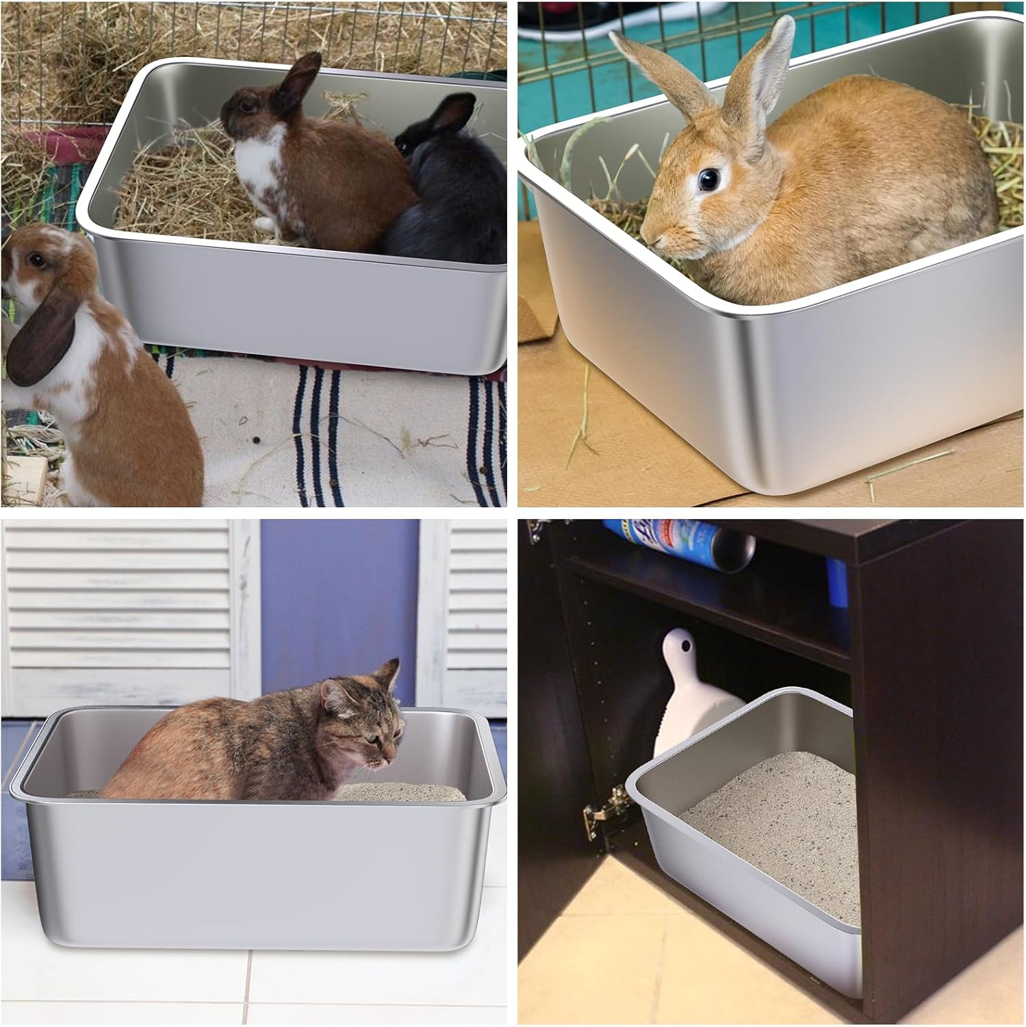 Stainless Steel Litter Box, 18"x14"x6" Medium Metal Cat Litter Pan – Easy Clean Non-Stick Litter Box, Odor-Resistant for Cats, Kittens & Rabbits