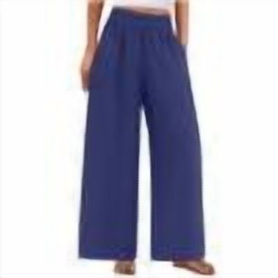 Admvng Linen Pants Women Solid Color Elastic Waist Wide Leg Pants For Women with Pocket S-2XL