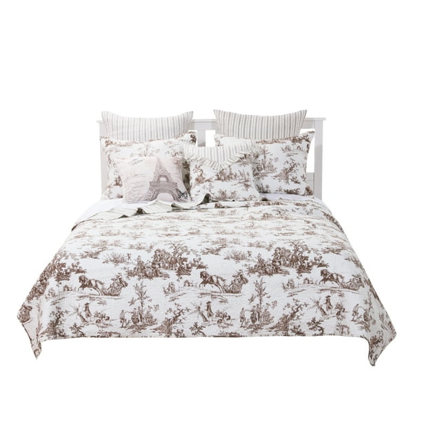 Greenland Home Fashionss Oversized 100 Cotton Classic Toile Taupe Reversible Quilt Set