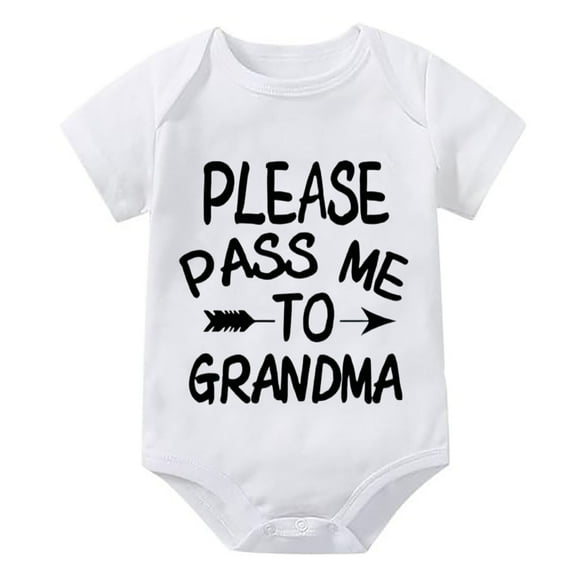 Please Pass Me To Grandma Rompers for Baby Girls Short Sleeve Unixex Baby Outfits White Baby Girl Take Home Outfit Newborn