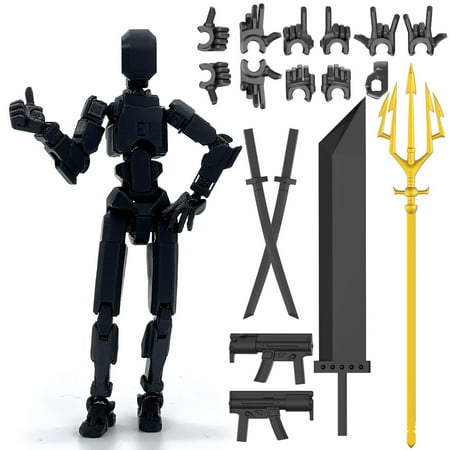 T13 Robot Action Figure,8 Inch Articulated Full Body Mechanical Doll,Dummy Robot Creative Gifts for Kids Adults (Black)