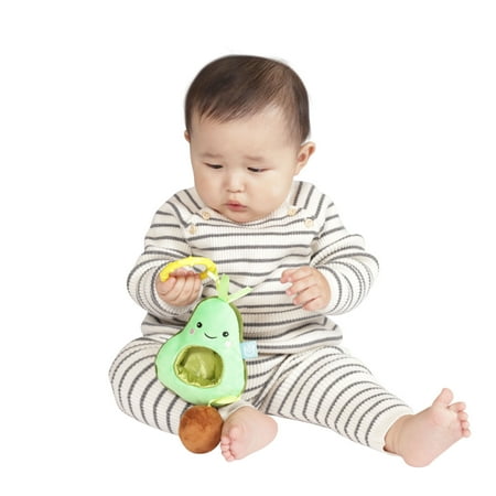 Manhattan Toy Mini-Apple Farm Avacado Baby Travel Toy with Rattle, Chime, Crinkle Fabric & Teether Clip-on Attachment