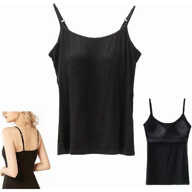 Camisola de algodón para mujer con sujetador incorporado - Camisola 2 en 1 con sujetador incorporado - Camisola de tirantes con sujetador incorporado y tirantes finos ajustables