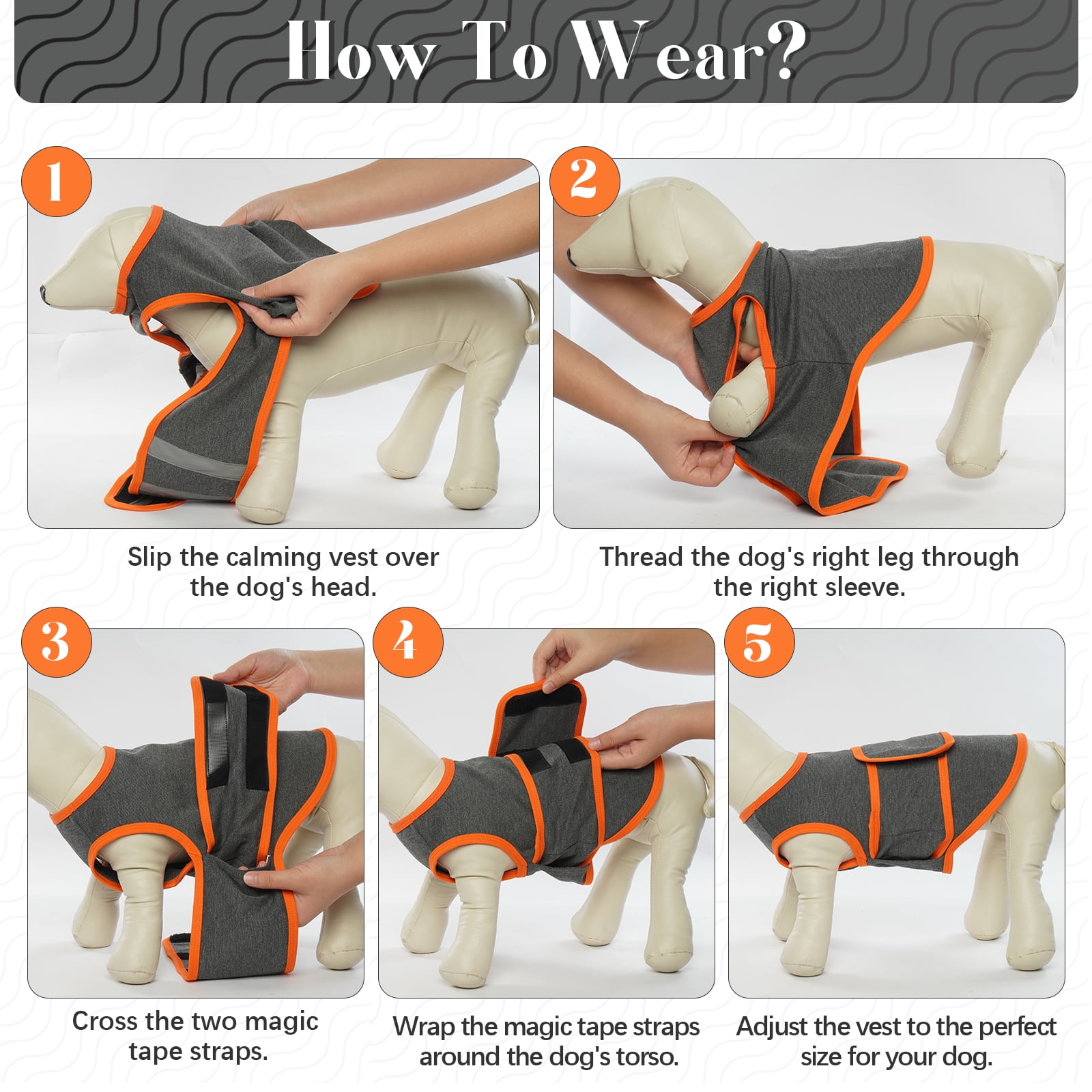 Kuoser Dog Anxiety Vest, Soft and Reflective Calming Shirt for Dogs, Breathable Pet Anxiety Jacket Wrap for Fireworks, Thunderstorms, Separation, Travel, Gray, Small