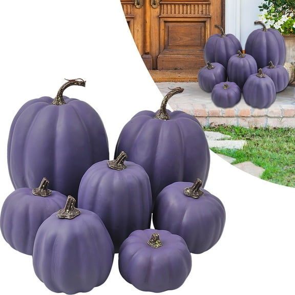 BinKFF 7 Pcs Plastic Pumpkins for Decorating - Artificial Foam Pumpkins for Fall Decor, Thanksgiving, Halloween, Wedding & Party, DIY Craft Fake Pumpkin for Table Centerpiece