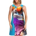 thumbnail image 1 of Easygdp Lizard With Sunglasses Colorful para Vestido Transpirable de Mujer, Vestido Suelto de Manga Corta con Pliegues y Bolsillos para el Verano, 1 of 1