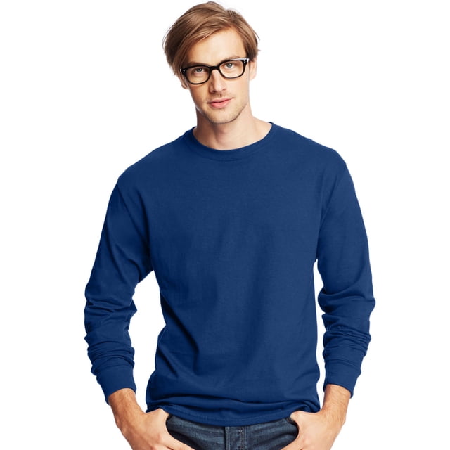 Hanes T-Shirts à Manches Longues Col Rond ComfortSoft pour Hommes, Lot de 4, 3TG, Royal Profond